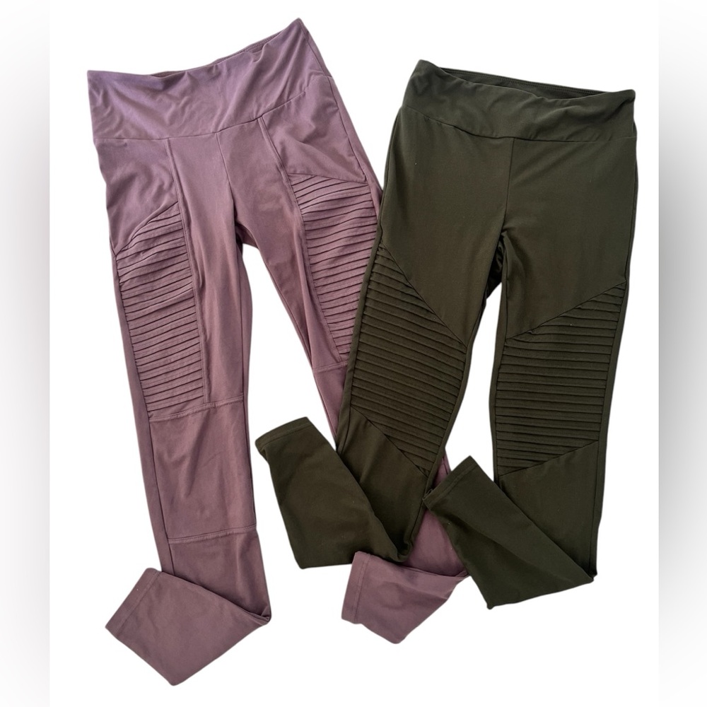 Rae Mode Dusty Mauve and Olive Moto Leggings Set, Size Small.